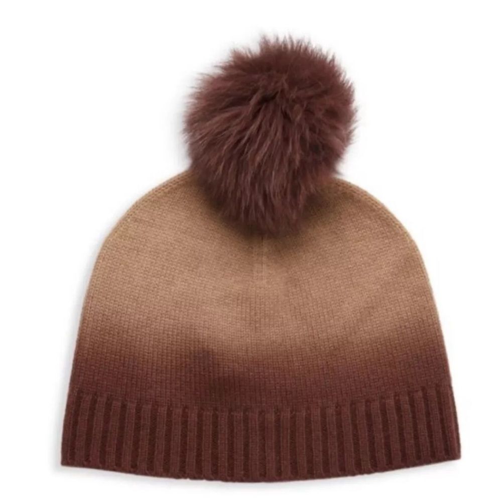 Sofia Cashmere Dip-Dye Cashmere Pom Pom Beanie New W/Out Tags